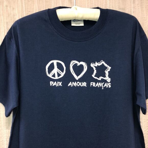 M Peace Love France Cotton Navy Tee - Picture 3 of 8